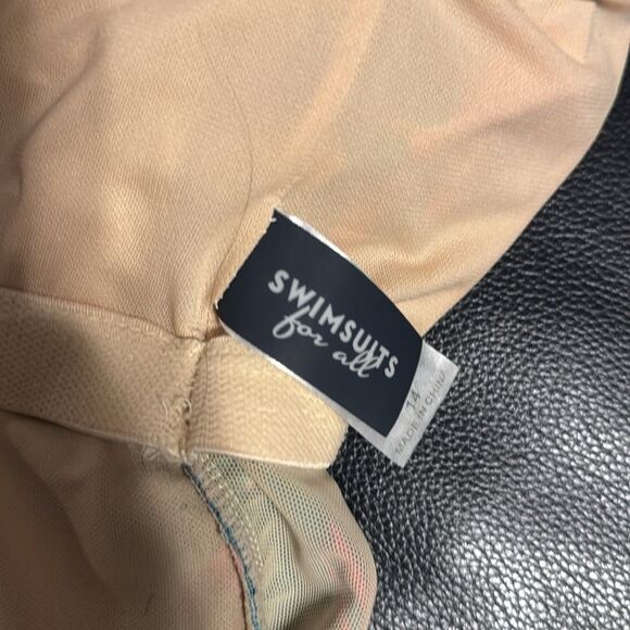 Swimsuits For All Sarong Front One Piece Swimsuit Green/Pink Hibiscus Floral - Picture 9 of 12